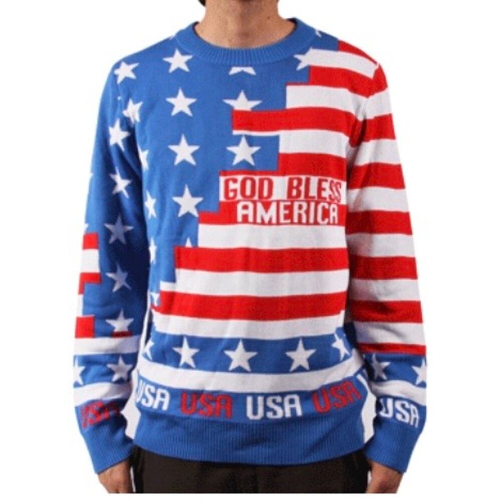 LA Police Gear Men's God Bless America “American Flag” USA Sweater July 4th XXL